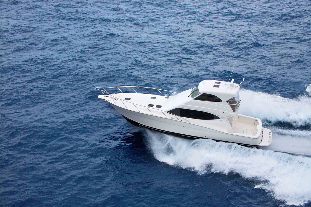 Maritimo’s exciting new battlewagon, the compact 500 Offshore Convertible shows its style on the blue water.  © SW